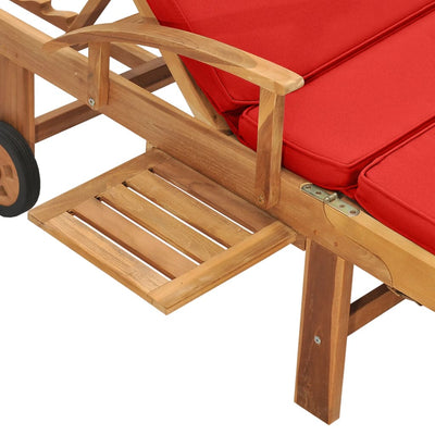 Sun Lounger with Cushion Solid Teak Wood Red Payday Deals