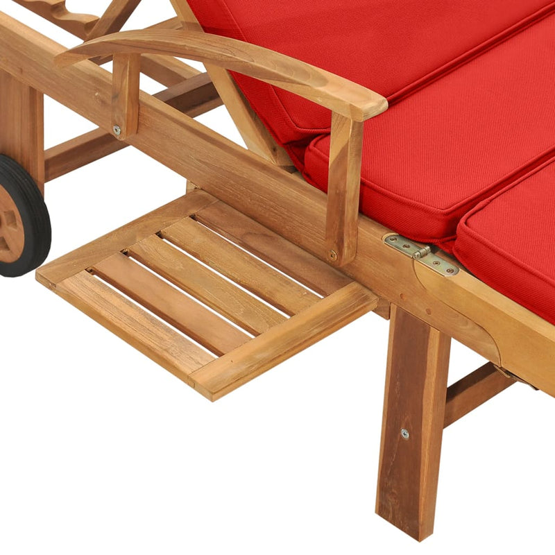 Sun Lounger with Cushion Solid Teak Wood Red Payday Deals