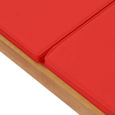 Sun Lounger with Cushion Solid Teak Wood Red Payday Deals