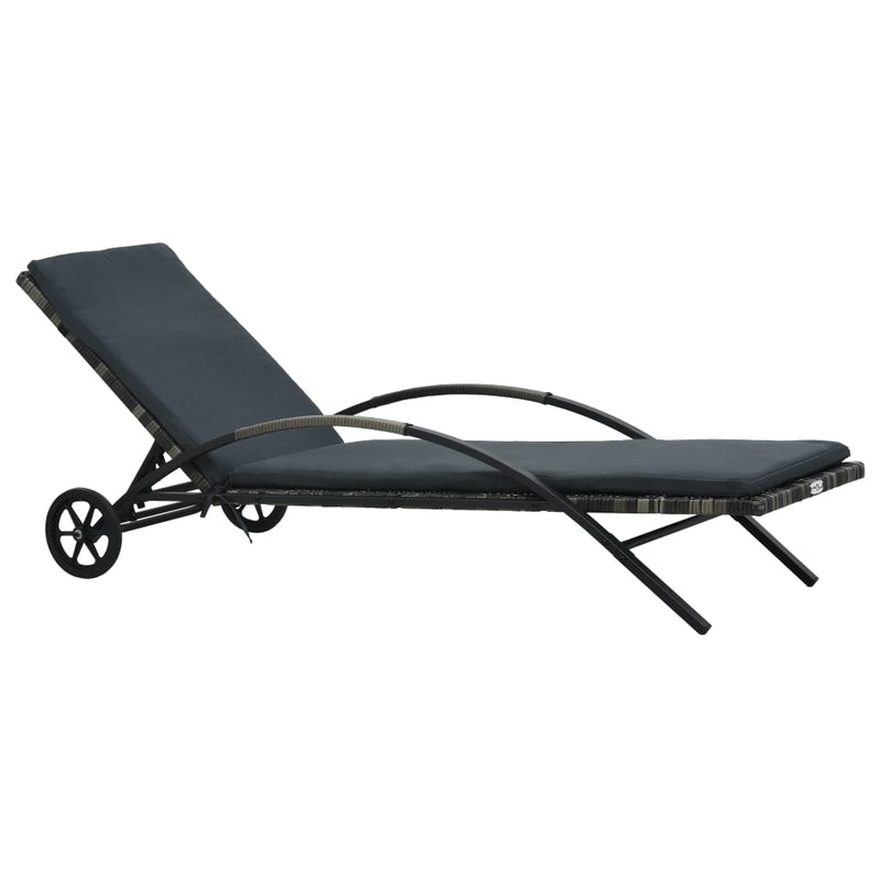 Sun Lounger with Cushion & Wheels Poly Rattan Anthracite Payday Deals