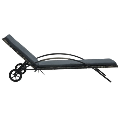 Sun Lounger with Cushion & Wheels Poly Rattan Anthracite Payday Deals