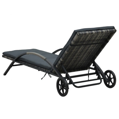 Sun Lounger with Cushion & Wheels Poly Rattan Anthracite Payday Deals