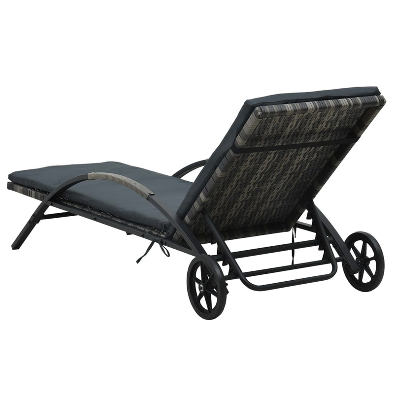 Sun Lounger with Cushion & Wheels Poly Rattan Anthracite Payday Deals
