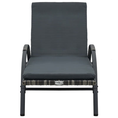 Sun Lounger with Cushion & Wheels Poly Rattan Anthracite Payday Deals