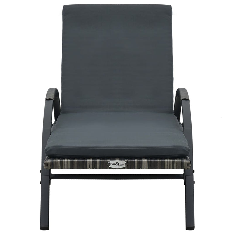 Sun Lounger with Cushion & Wheels Poly Rattan Anthracite Payday Deals