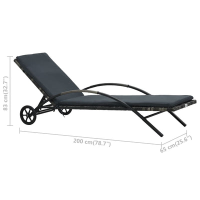 Sun Lounger with Cushion & Wheels Poly Rattan Anthracite Payday Deals