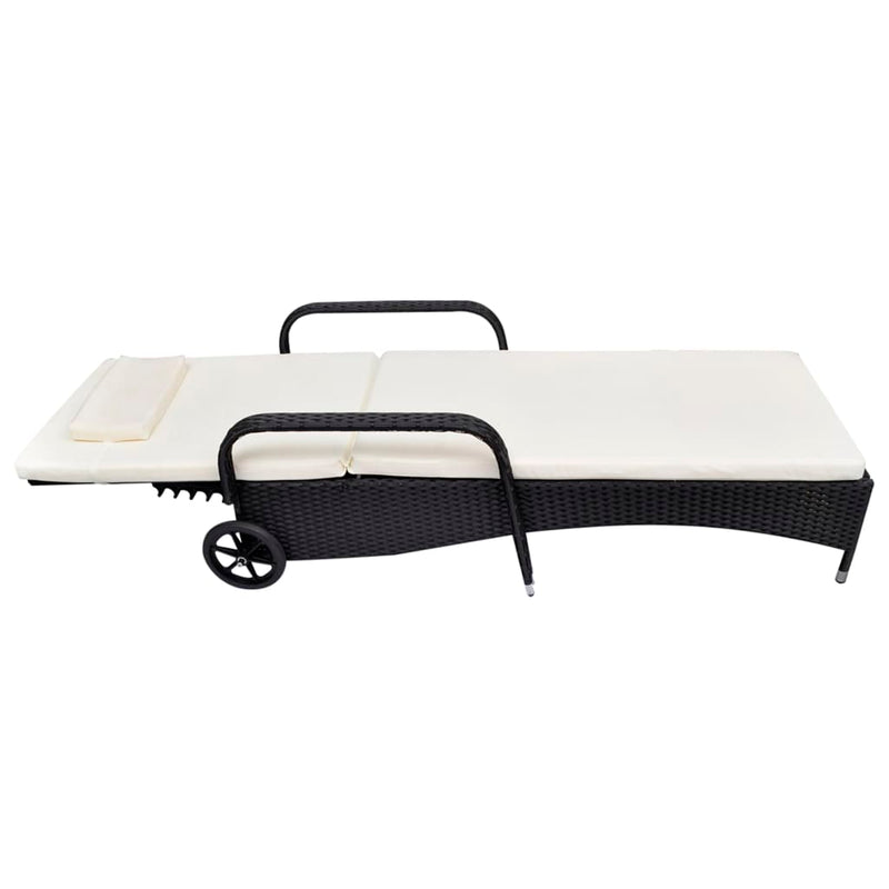Sun Lounger with Cushion & Wheels Poly Rattan Black Payday Deals