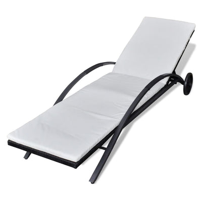 Sun Lounger with Cushion & Wheels Poly Rattan Black Payday Deals
