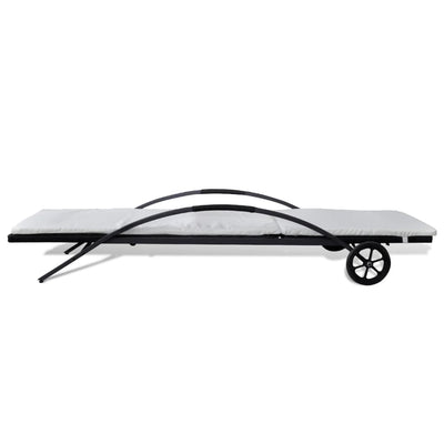 Sun Lounger with Cushion & Wheels Poly Rattan Black Payday Deals