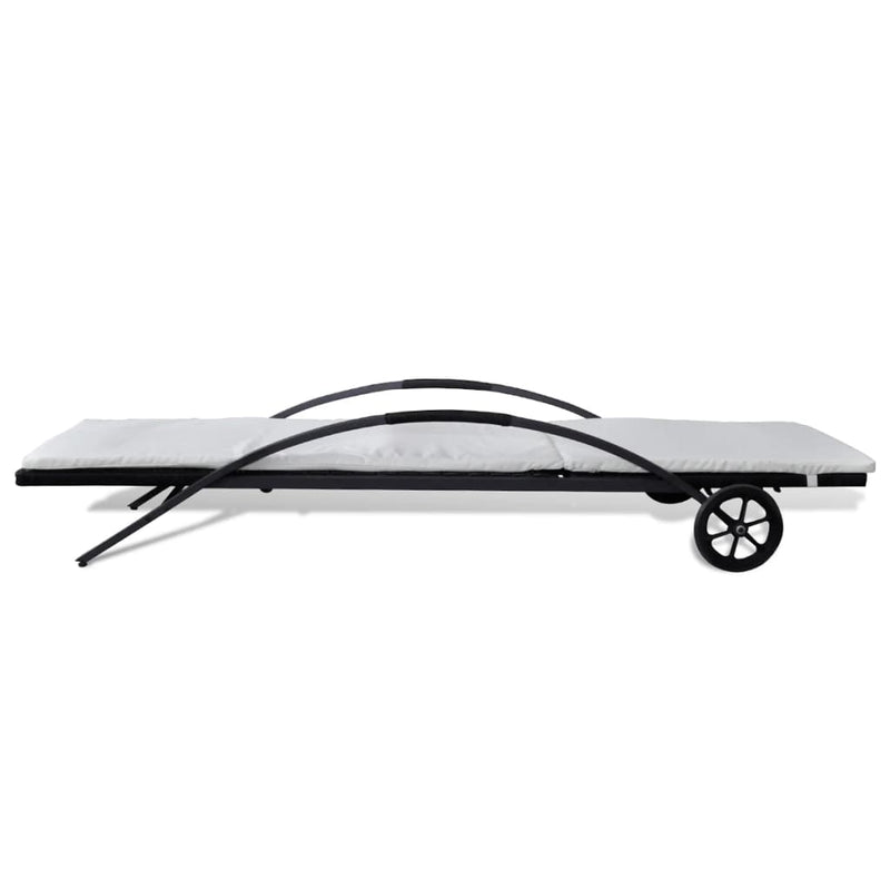 Sun Lounger with Cushion & Wheels Poly Rattan Black Payday Deals