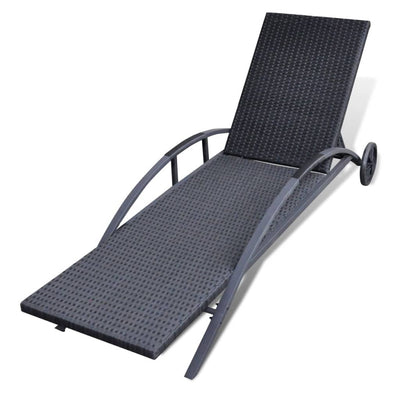 Sun Lounger with Cushion & Wheels Poly Rattan Black Payday Deals