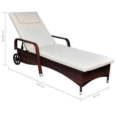 Sun Lounger with Cushion & Wheels Poly Rattan Brown Payday Deals