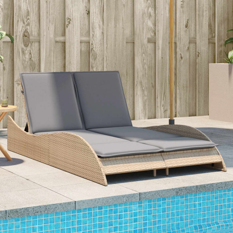 Sun Lounger with Cushions Beige 114x205x73 cm Poly Rattan Payday Deals