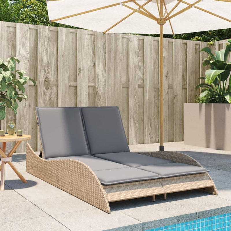 Sun Lounger with Cushions Beige 114x205x73 cm Poly Rattan Payday Deals