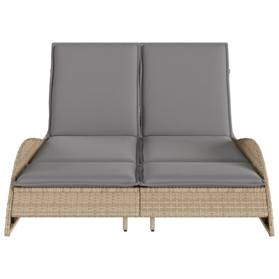 Sun Lounger with Cushions Beige 114x205x73 cm Poly Rattan Payday Deals