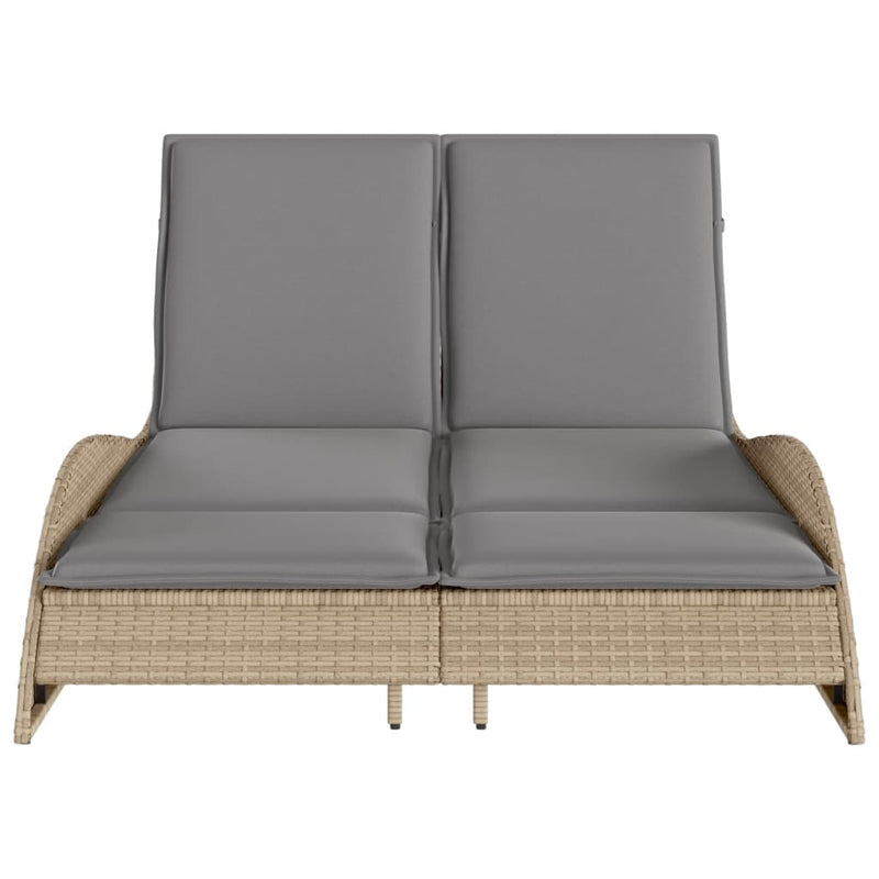 Sun Lounger with Cushions Beige 114x205x73 cm Poly Rattan Payday Deals