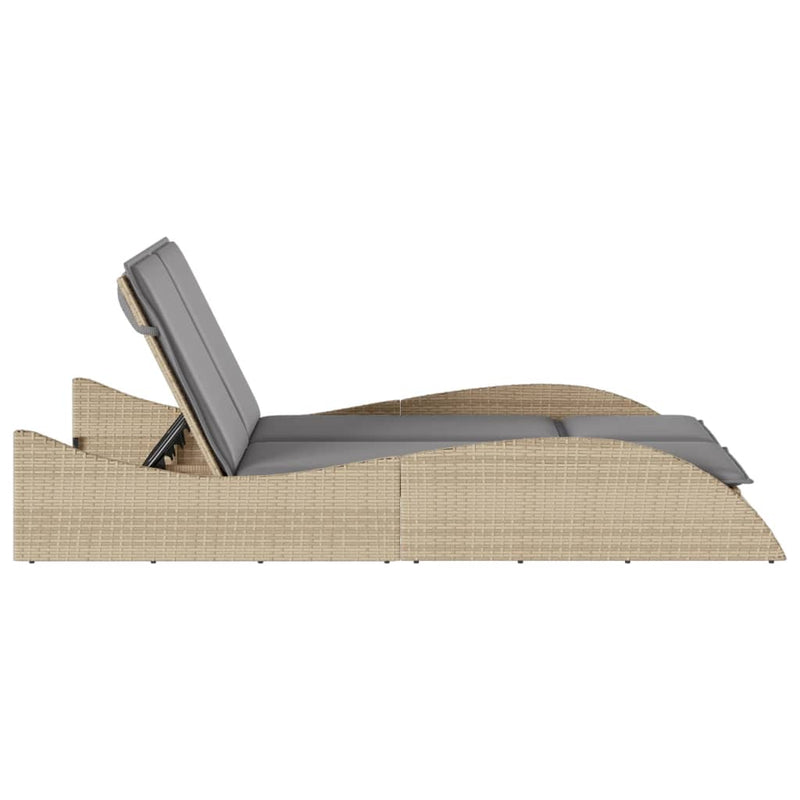 Sun Lounger with Cushions Beige 114x205x73 cm Poly Rattan Payday Deals