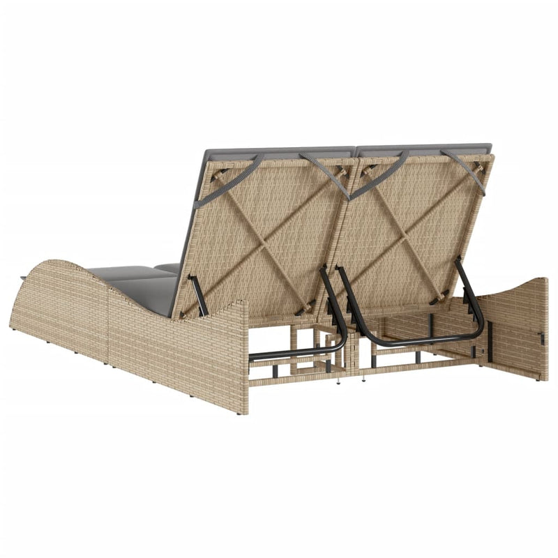 Sun Lounger with Cushions Beige 114x205x73 cm Poly Rattan Payday Deals