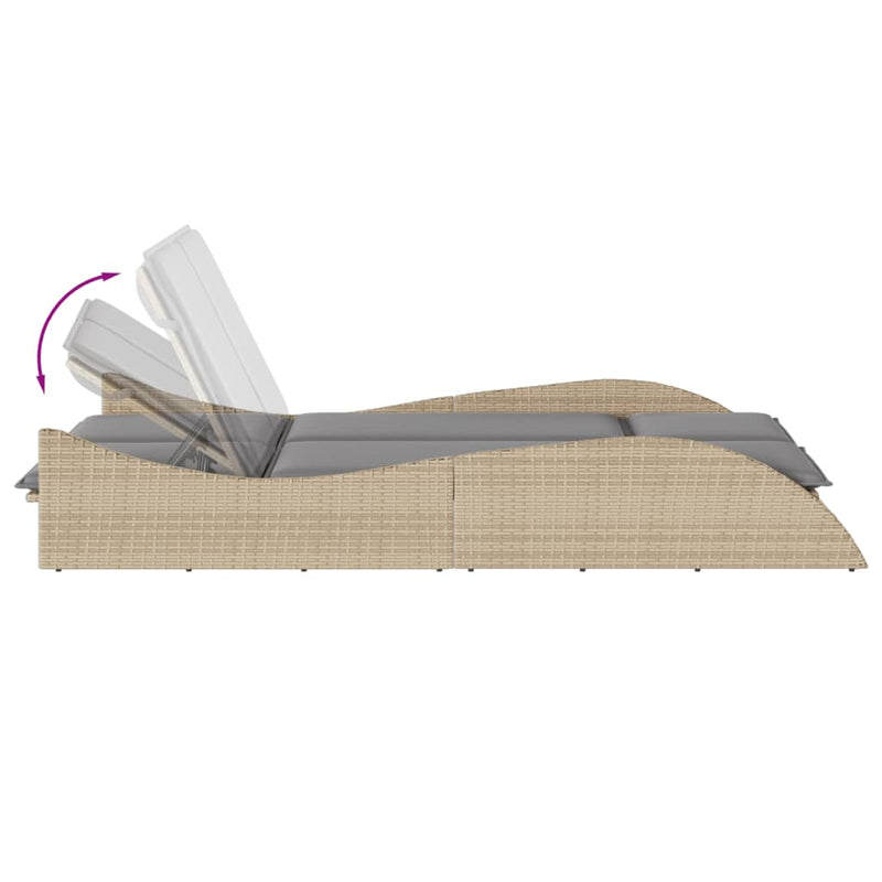 Sun Lounger with Cushions Beige 114x205x73 cm Poly Rattan Payday Deals