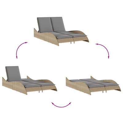 Sun Lounger with Cushions Beige 114x205x73 cm Poly Rattan Payday Deals