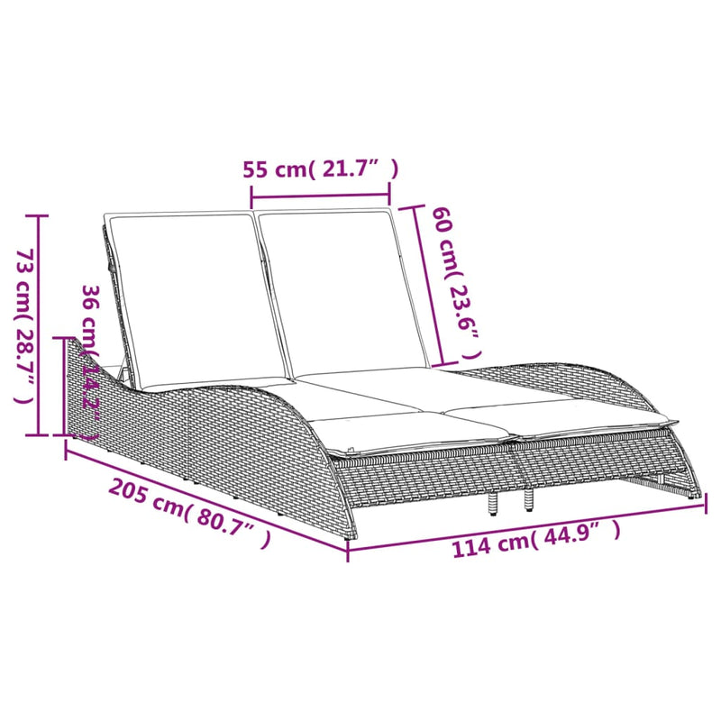 Sun Lounger with Cushions Beige 114x205x73 cm Poly Rattan Payday Deals