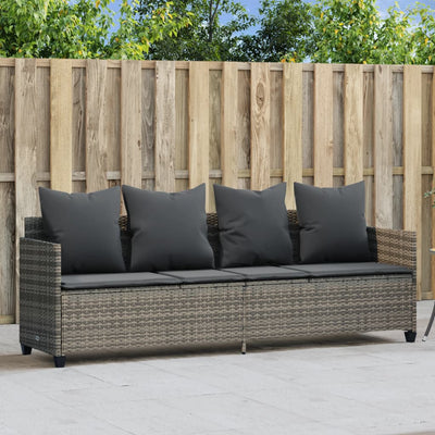 Sun Lounger with Cushions Grey Poly Rattan