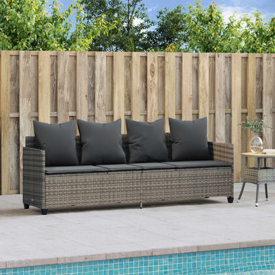 Sun Lounger with Cushions Grey Poly Rattan Payday Deals