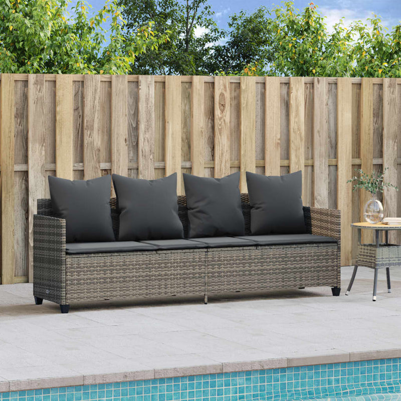 Sun Lounger with Cushions Grey Poly Rattan Payday Deals