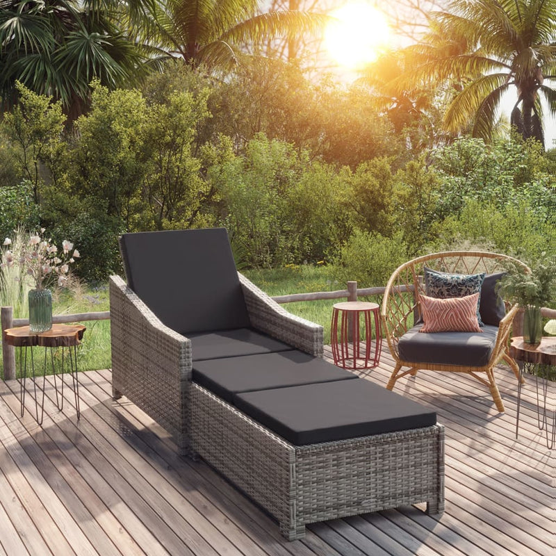 Sun Lounger with Dark Grey Cushion Poly Rattan Grey Payday Deals