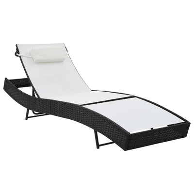 Sun Lounger with Pillow Poly Rattan Black Payday Deals