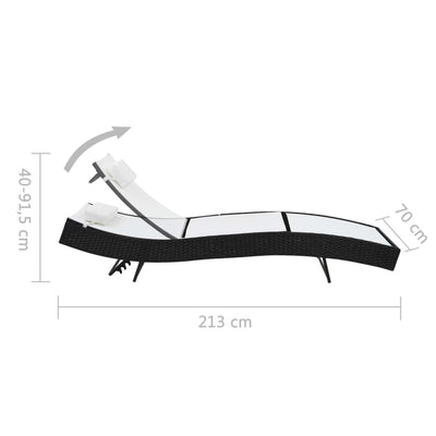 Sun Lounger with Pillow Poly Rattan Black Payday Deals