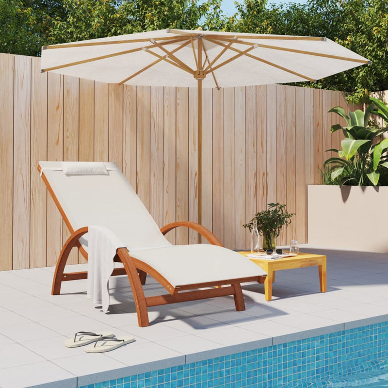 Sun Lounger with Pillow White Textilene and Solid Wood Poplar Payday Deals