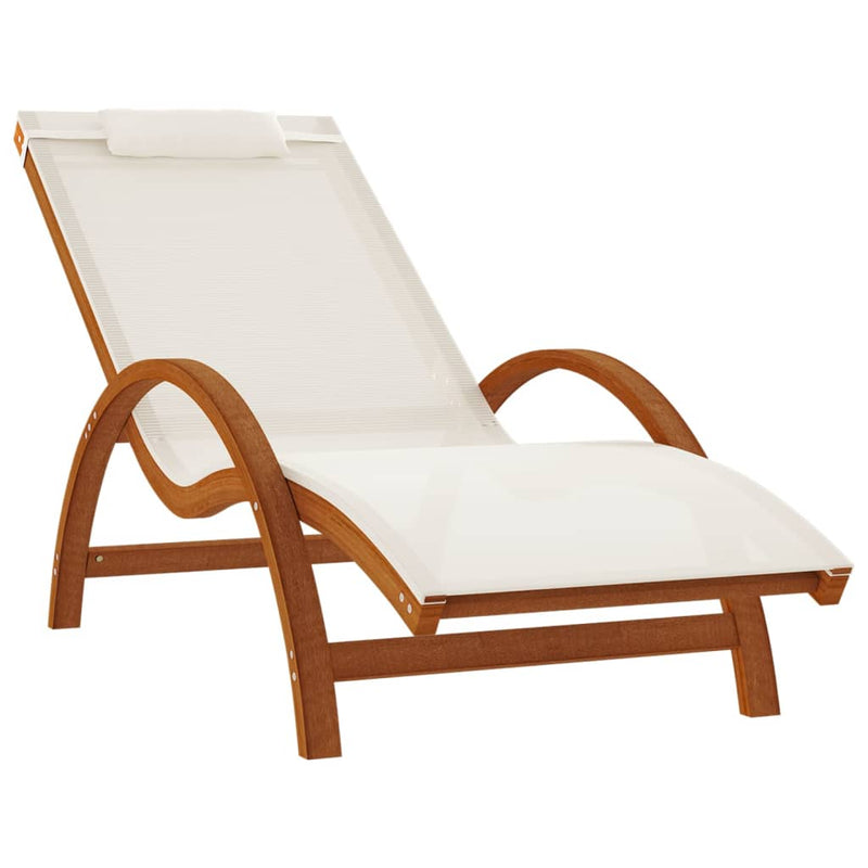 Sun Lounger with Pillow White Textilene and Solid Wood Poplar Payday Deals