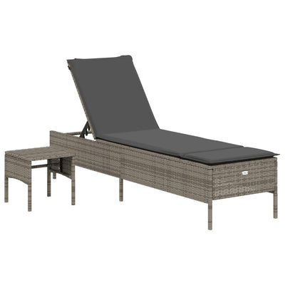 Sun Lounger with Table and Cushion Grey Poly Rattan Payday Deals