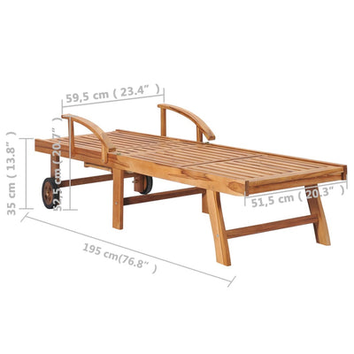 Sun Lounger with Table and Cushion Solid Teak Wood Payday Deals