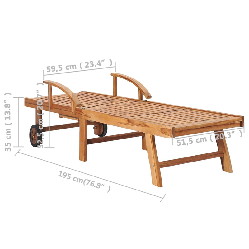 Sun Lounger with Table and Cushion Solid Teak Wood Payday Deals