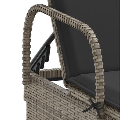 Sun Lounger with Wheels and Cushion Grey Poly Rattan Payday Deals