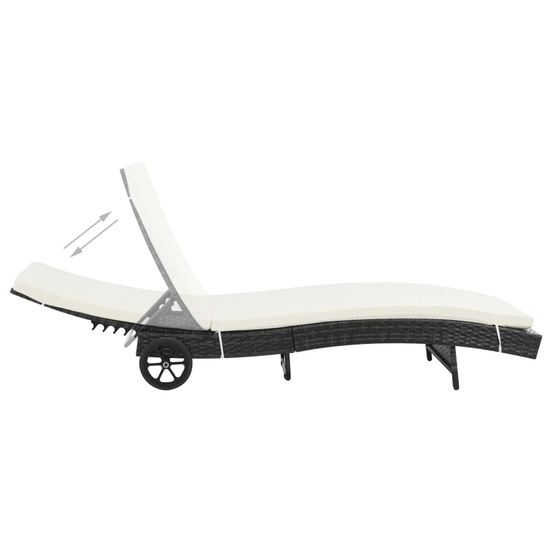 Sun Lounger with Wheels and Cushion Poly Rattan Black Payday Deals