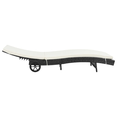 Sun Lounger with Wheels and Cushion Poly Rattan Black Payday Deals