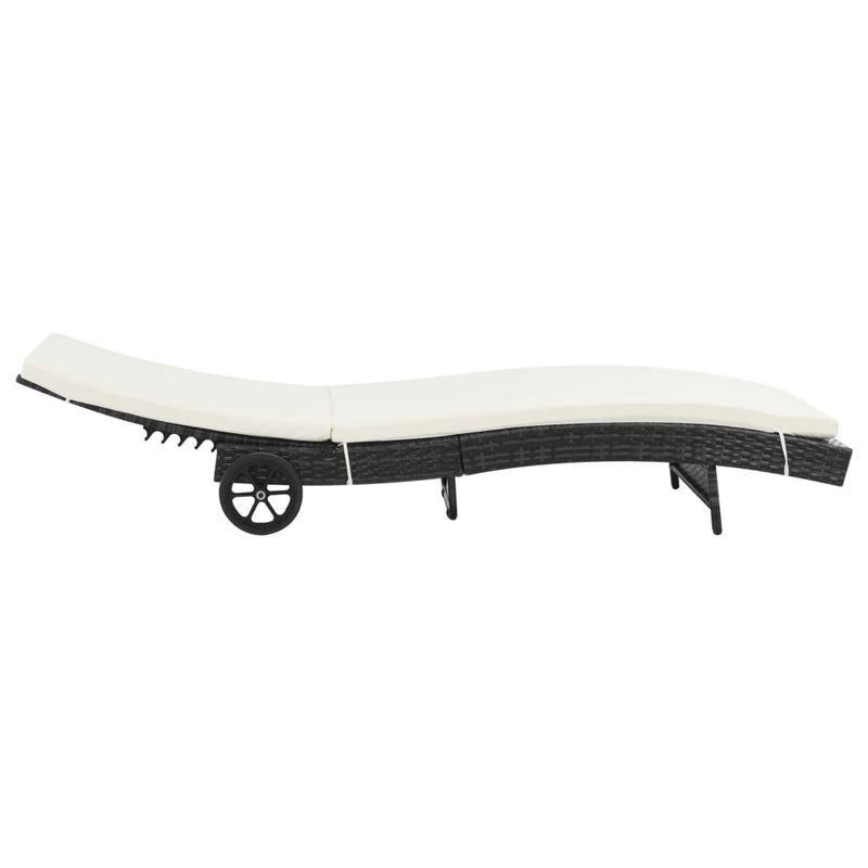 Sun Lounger with Wheels and Cushion Poly Rattan Black Payday Deals