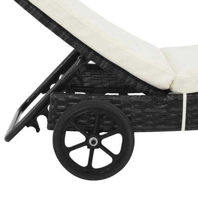Sun Lounger with Wheels and Cushion Poly Rattan Black Payday Deals