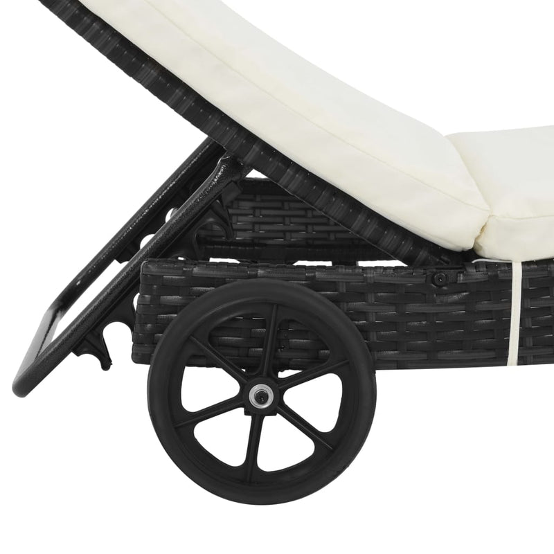 Sun Lounger with Wheels and Cushion Poly Rattan Black Payday Deals