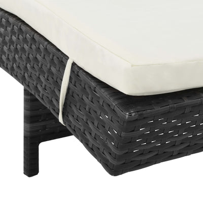Sun Lounger with Wheels and Cushion Poly Rattan Black Payday Deals