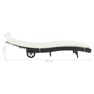 Sun Lounger with Wheels and Cushion Poly Rattan Black Payday Deals