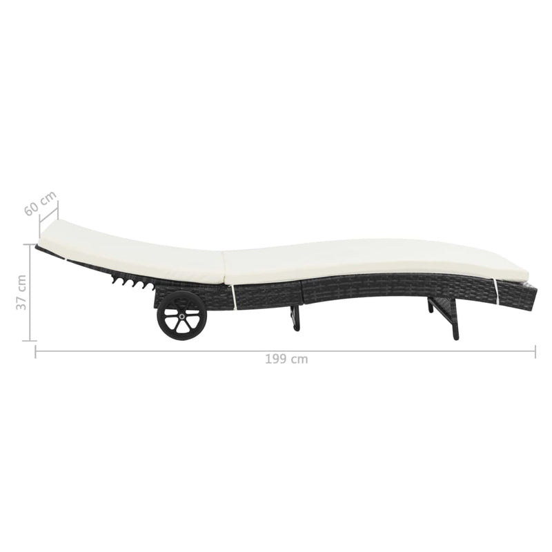 Sun Lounger with Wheels and Cushion Poly Rattan Black Payday Deals