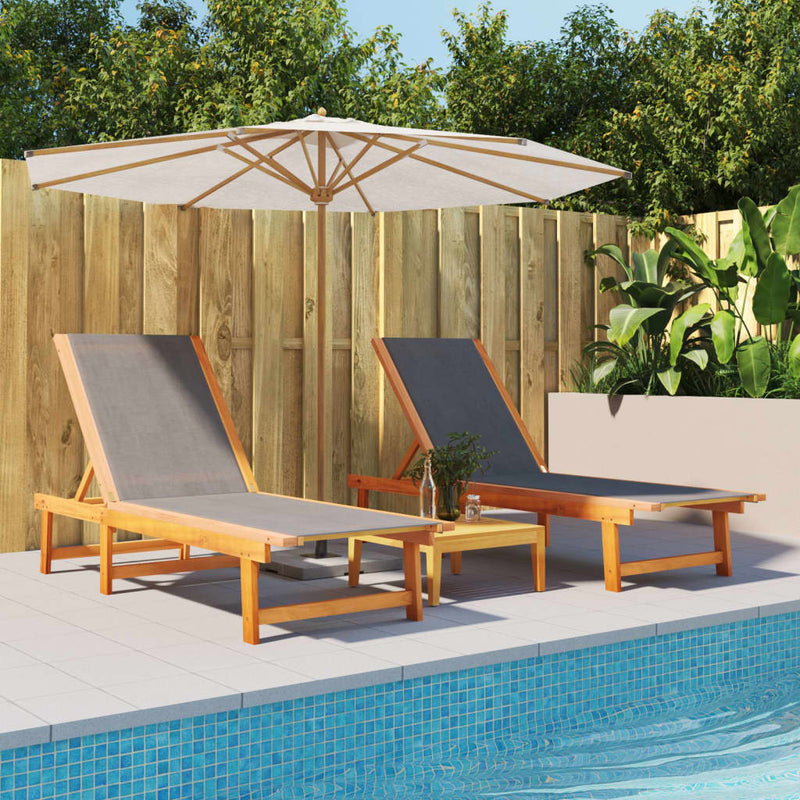 Sun Loungers 2 pcs Black Solid Wood Acacia and Textilene Payday Deals
