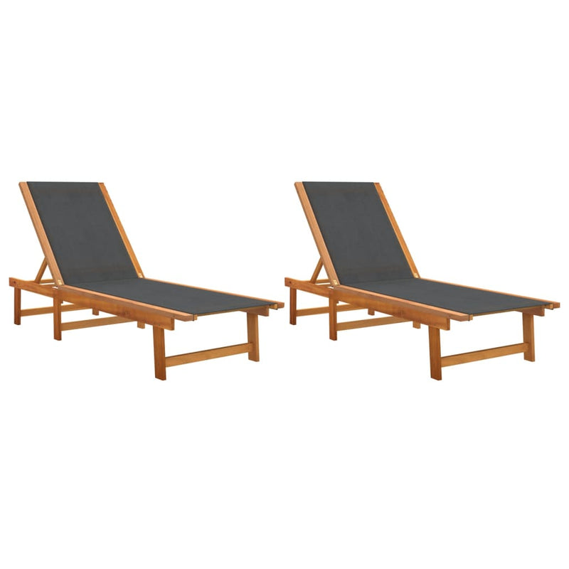 Sun Loungers 2 pcs Black Solid Wood Acacia and Textilene Payday Deals