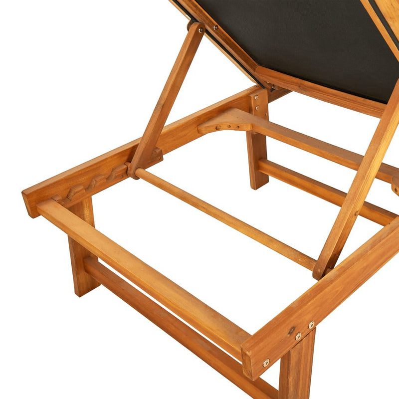 Sun Loungers 2 pcs Black Solid Wood Acacia and Textilene Payday Deals