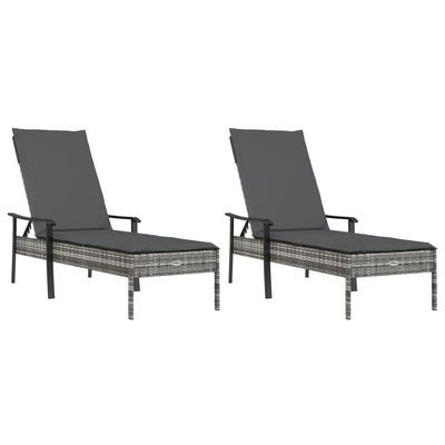 Sun Loungers 2 pcs with Table and Cushions Grey Poly Rattan Payday Deals