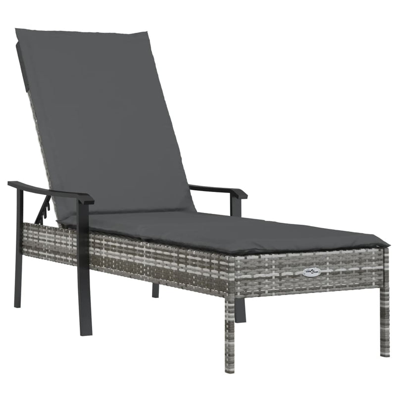 Sun Loungers 2 pcs with Table and Cushions Grey Poly Rattan Payday Deals